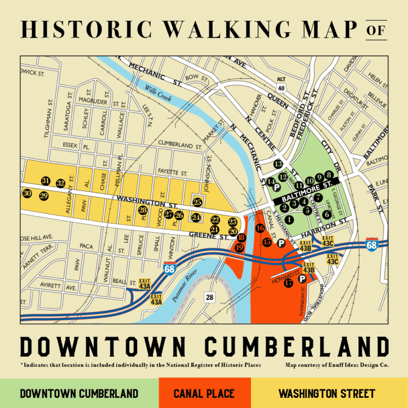 Historic walking map of downtown cumberland.