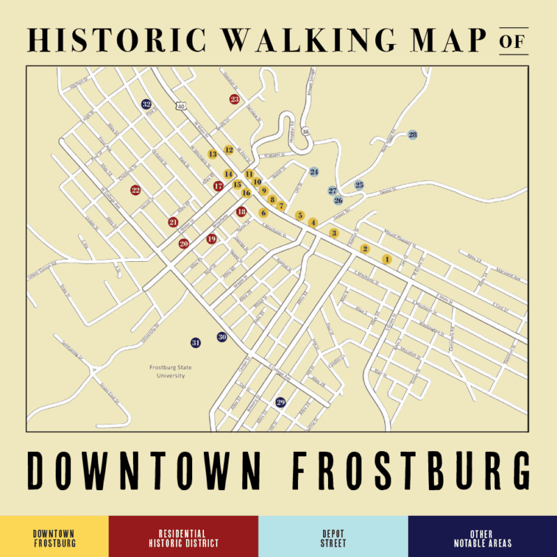 Historic walking map of downtown frostburg.