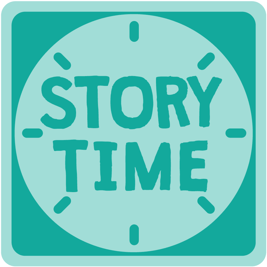 The story time logo with a clock on it.