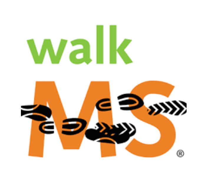 A walk ms logo with shoes on the side of it.