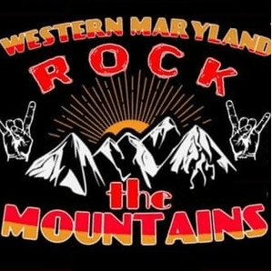 A rock band logo with mountains and the words western maryland rock.